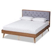 Baxton Studio Larue Modern and Contemporary Grey Velvet Fabric Upholstered and Walnut Brown Finished Wood Full Size Platform Bed